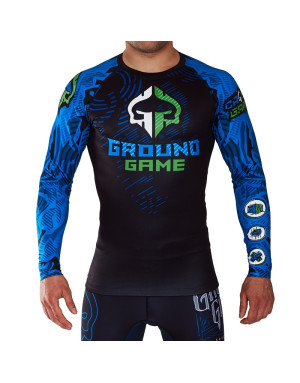 Animal Print Blue Long-Sleeved Ground Game Rashguard | Il Coliseum