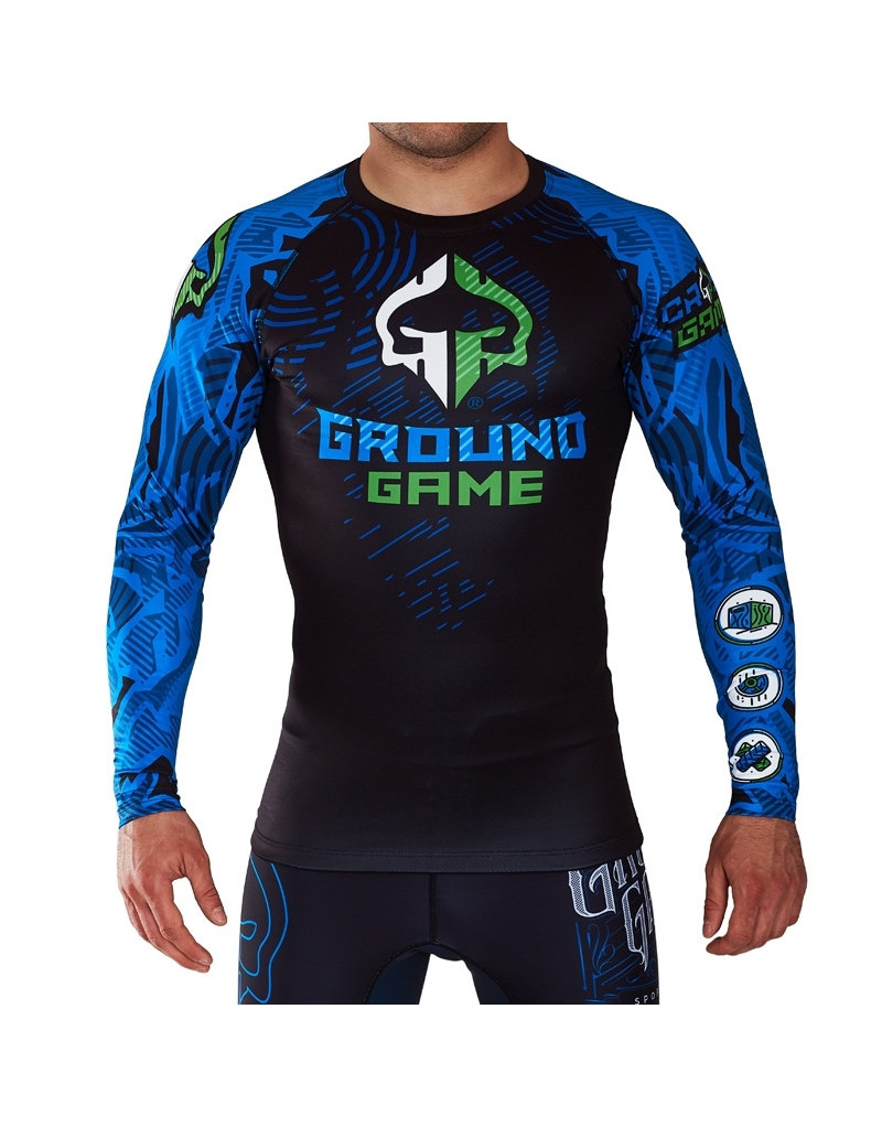 Animal Print Blue Long-Sleeved Ground Game Rashguard | Il Coliseum