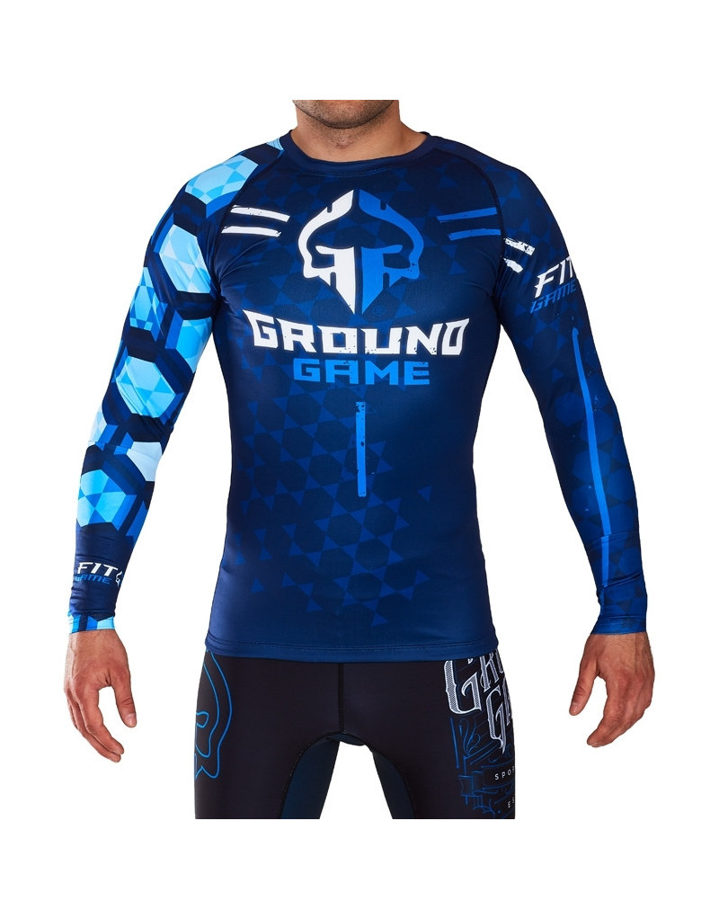 Rashguard Ground Game Hexagon Azul Manga Larga | BJJ & Grappling