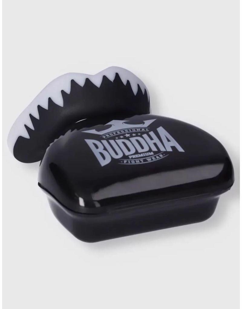 Black Buddha Vampire mouthguard. Double layer of gel, cover included and perfect fit for boxing, Muay Thai, kickboxing.