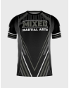 Camiseta Buddha MMA en tonos negros, grises y blancos. Diseño moderno con logotipo Buddha y frase “Mixed Martial Arts”.