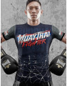 Buddha Fighter T-shirt featuring the Thai flag, navy blue with grey sleeves and oriental tiger details.