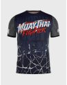 Buddha Fighter T-shirt featuring the Thai flag, navy blue with grey sleeves and oriental tiger details.