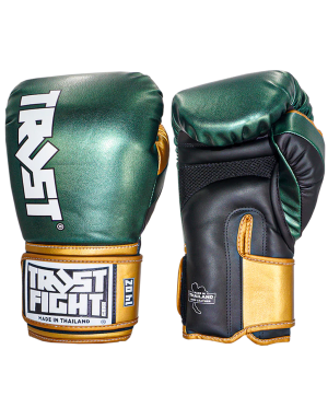 Guantes Trust Fight Metalizados de Muay Thai Morado, Blanco y Dorado. Para todos los deportes de contacto, fabricados en Asia.