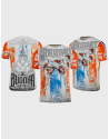 White Buddha Thailand T-shirt with Thai flag and Muay Thai fighter. Cultural and sporty style for training.
