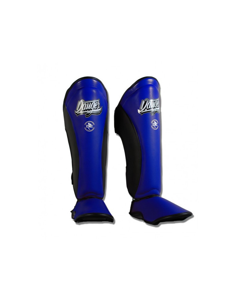Danger Evolution Blue and Black Shin Guards | Muay Thai and Kickboxing