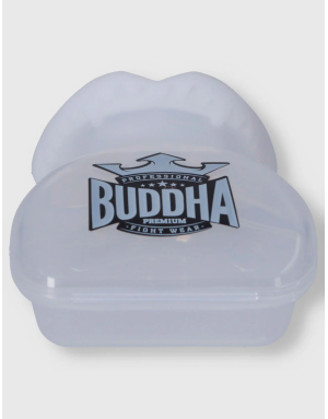 Protector bucal Buddha Vampire blanco. Compuesto por doble capa de gel y contiene su funda.