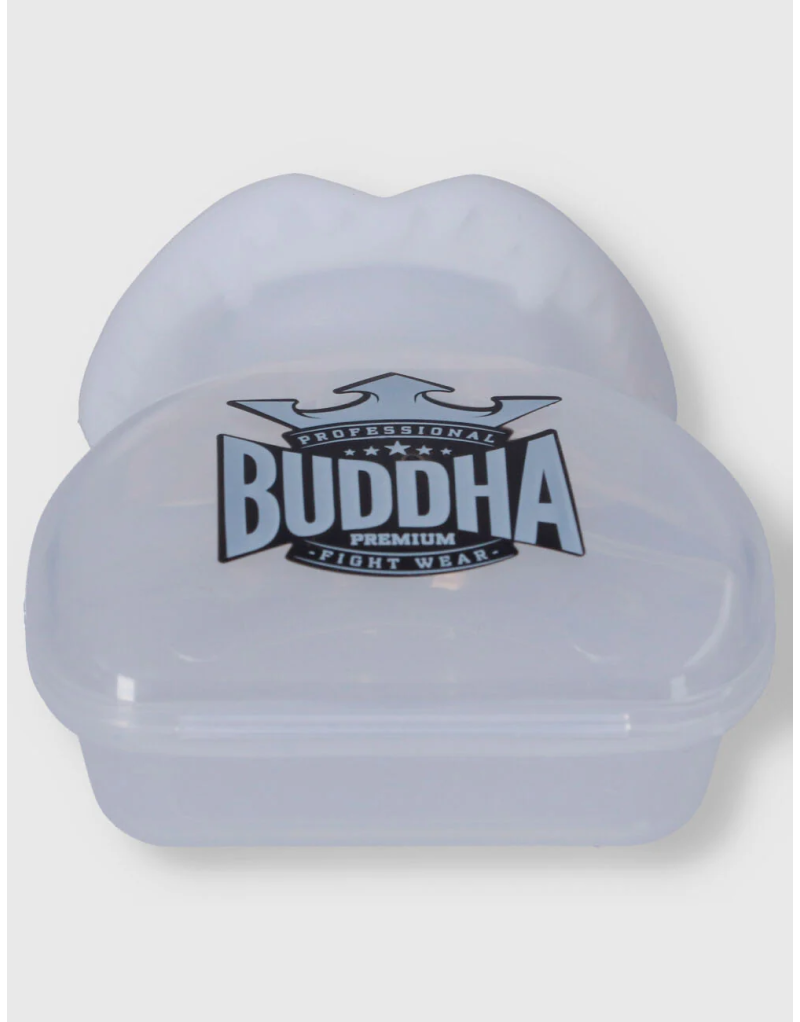 Protector bucal Buddha Vampire blanco. Compuesto por doble capa de gel y contiene su funda.