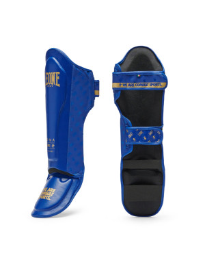 Espinilleras Leone 1947 DNA GEL Azules | Protección Profesional Muay Thai y MMA