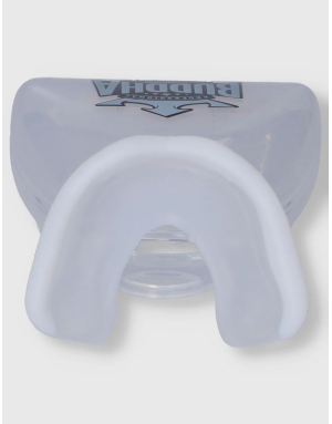 Protector bucal Buddha Vampire blanco. Compuesto por doble capa de gel y contiene su funda.