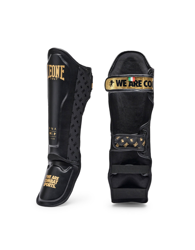 Leone 1947 DNA GEL Black Shin Guards | Professional Muay Thai Protection