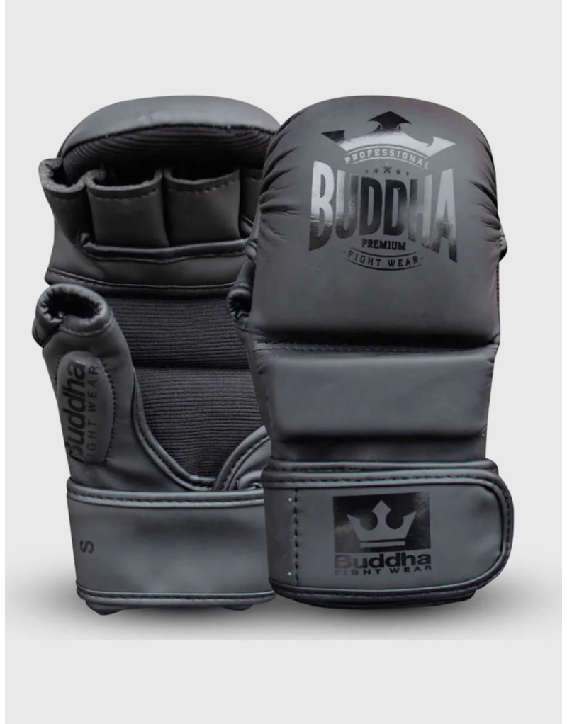 MMA Buddha Black Matte Gloves. GS-3 series with gel, premium microfibre and double Velcro. Perfect for your daily training.