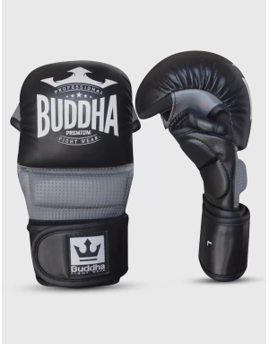 Guantes Epic MMA Buddha Negro/Gris. Serie GS-3 con gel, microfibra premium y ventilación mejorada. Entrenamientos y competición.