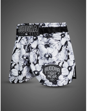 Buddha Colors Trike Noir Blossom Muay Thai Shorts | Floral Design
