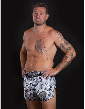 Buddha Colors Trike Noir Blossom Muay Thai Shorts | Floral Design