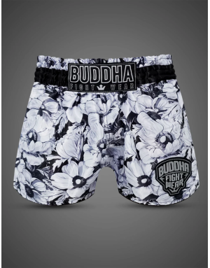 Buddha Colors Trike Noir Blossom Muay Thai Shorts | Floral Design