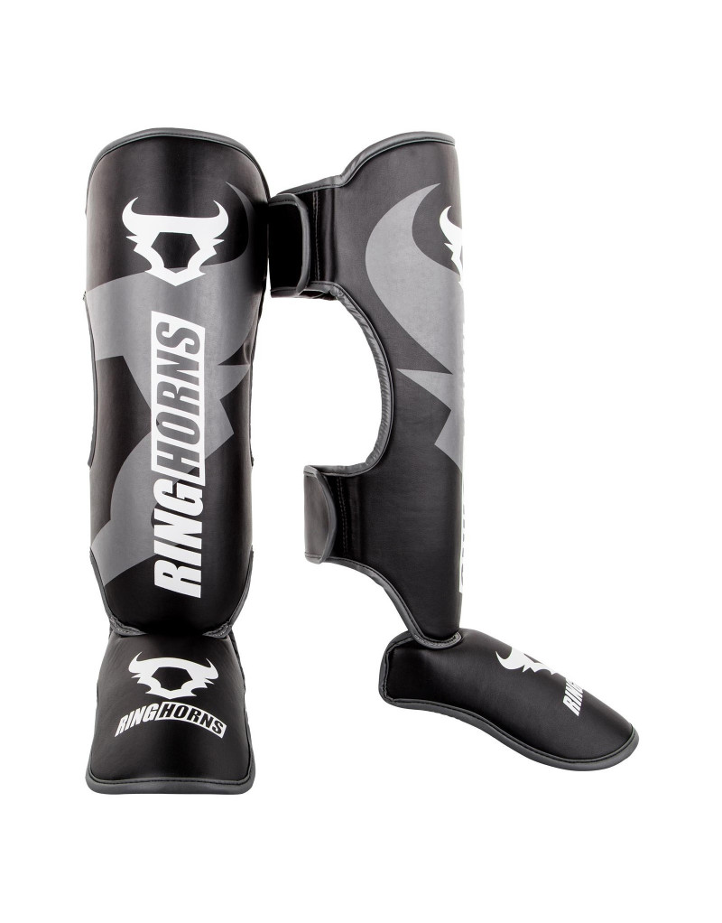 Ringhorns Charger Black and Grey Shin Guards | MMA Protection