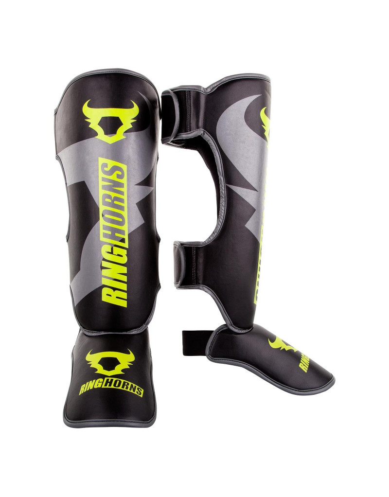 Ringhorns Charger Black and Yellow Shin Guards | Muay Thai MMA