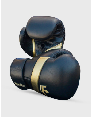 Epic Black Leather Boxing Gloves. Ergonomic design, GS-4 padding and double Velcro fastening for maximum protection.