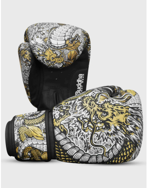 Guantes de Boxeo Buddha Dragón Blancos. Protección GS-3, Ajuste Perfecto y Ventilación.