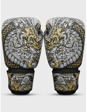 Guantes de Boxeo Buddha Dragón Blancos. Protección GS-3, Ajuste Perfecto y Ventilación.