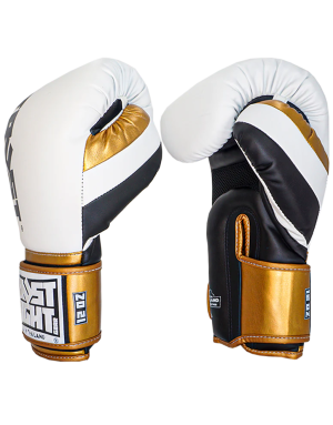 Guante Trust Fight de Boxeo Metalizados Blanco,Negro y Dorado. Para practicar Kick Boxing, fabricados en Tailandia.