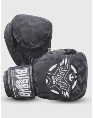 Buddha Army Black. Premium synthetic leather boxing gloves.