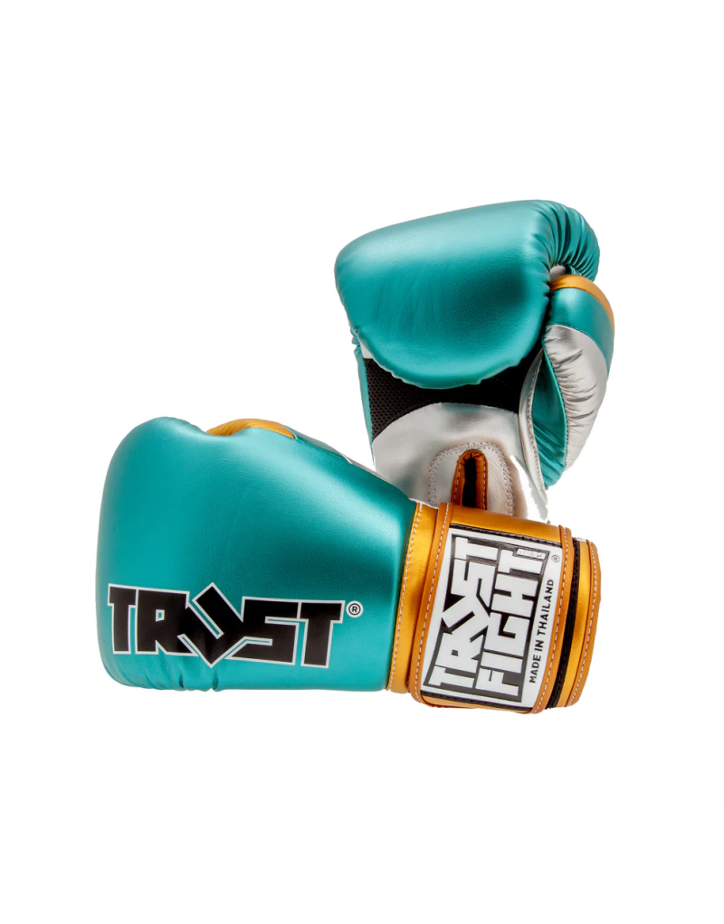 Guantes Metalizados de Boxeo Trust Fight Turquesa, Plata y Dorado . Disponibles en varios colores y en varias Oz.