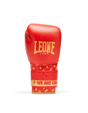Guantes de Boxeo Leone 1947 DNA Rojo y Dorado | Piel Natural, Tecnología NO SHOCK y Ajuste Profesional para Boxeo y Kick boxing