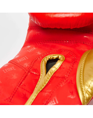 Guantes de Boxeo Leone 1947 DNA Rojo y Dorado | Piel Natural, Tecnología NO SHOCK y Ajuste Profesional para Boxeo y Kick boxing