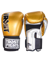 Thai Squire Trust Fight Gloves in metallic gold, silver and black. Handcrafted in Thailand with microfibre.