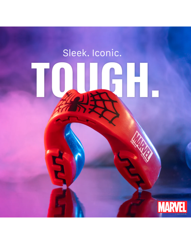 Protector bucal SafeJawz Marvel Spider-Man — doble capa de protección, ajuste cómodo y diseño inspirado en el héroe arácnido.