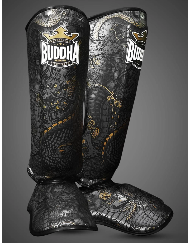 Black Buddha Dragon Shin Guards | Muay Thai, Kickboxing and MMA
