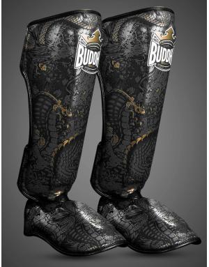 Espinilleras Buddha Dragon Negras | Muay Thai, Kick Boxing y MMA