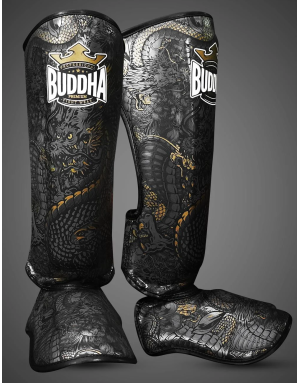 Espinilleras Buddha Dragon Negras | Muay Thai, Kick Boxing y MMA