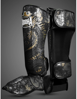 Espinilleras Buddha Dragon Negras | Muay Thai, Kick Boxing y MMA