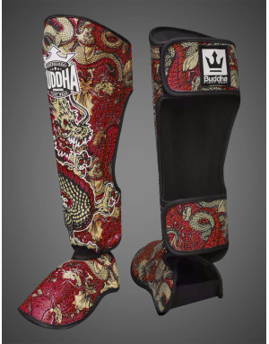 Espinilleras Buddha Dragon Rojas | Muay Thai, Kick Boxing y MMA