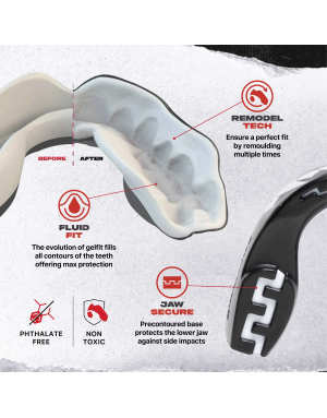 Safejawz Extro Series Fangz Mouthguard — aggressive tooth design, double layer of protection, mouldable fit and case.