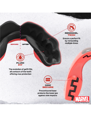 Safejawz Marvel Deadpool Mouthguard – Double-Layer Protection and Fluid Fit™ for Contact Sports