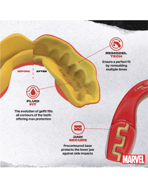 Safejawz Marvel Iron Man Mouthguard – Advanced Technology, Double-Layer Construction and High-Performance Fluid Fit™