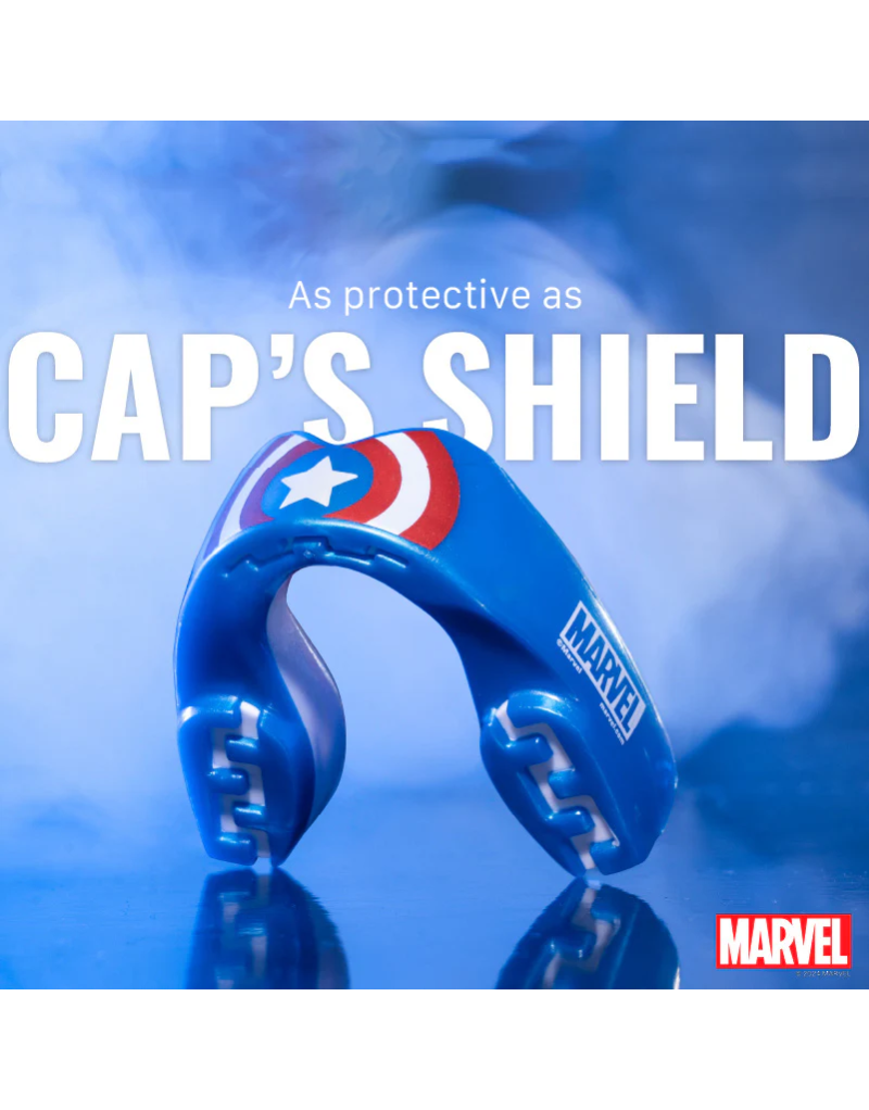 Protector Bucal Safejawz Marvel Capitán América – Doble Capa, Ajuste Fluid Fit™ y Protección Profesional