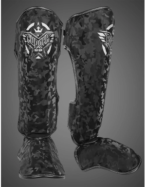 Espinilleras Buddha Army Negras | Protección profesional y carácter – Il Coliseum