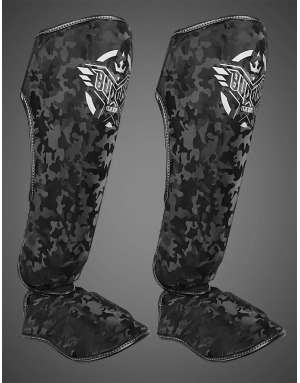 Espinilleras Buddha Army Negras | Protección profesional y carácter – Il Coliseum