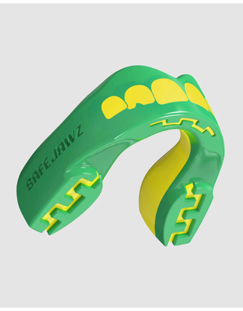 Safejawz Extro Series Ogre Protector green and yellow Ogre design, maximum protection and perfect fit.