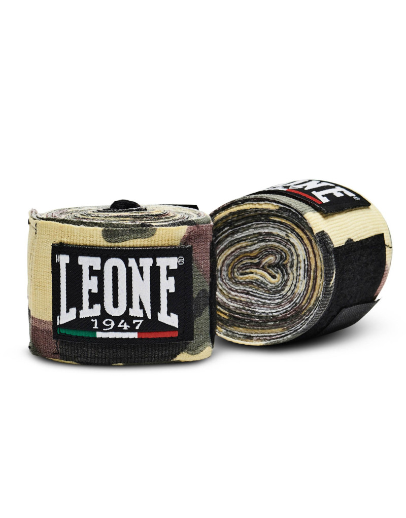 Leone 1947 Boxing Bandages, 4.5m, Camouflage Green | Il Coliseum | Semi-elastic cotton with wrist protection