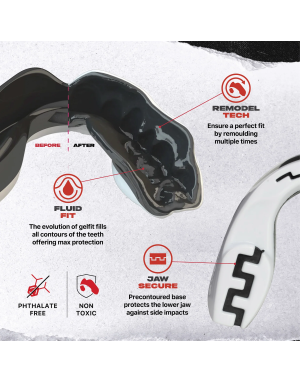 Bucal Safejawz Extro Series Mo. Diseño divertido con bigote ¨Mustache¨, doble capa y ajuste perfecto. Recomendado para la lucha.